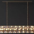 Modern Rectangular Crystal Chandeliers Suspended By Chains With Transparent Panels And Warm Lighting 3d model