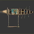 Traditional Handcrafted Wooden Boat With Decorative Elements And Wooden Oars