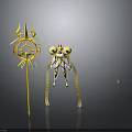 Divine Mythical Character With Golden Radiant Staff And Ornate Decorative Elements