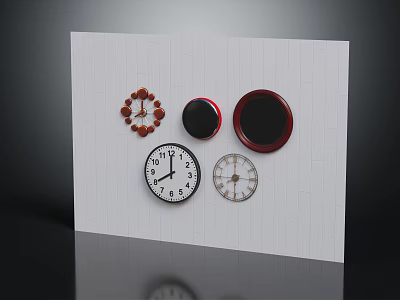 Decorative Wall Clocks As Home Furniture With Various Designs Red Black And Beige Colors 3d model