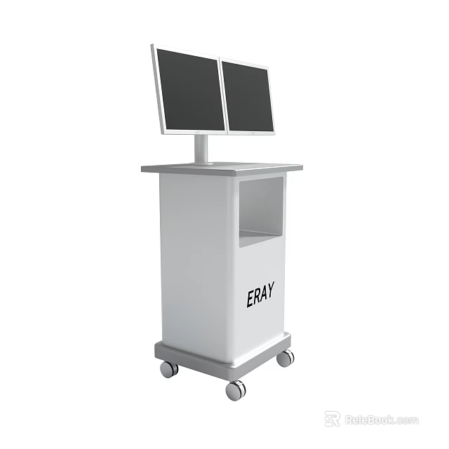 ERAY Medical Cart With Dual Monitors And White Cabinet On Wheels For Medical Use 3d model 