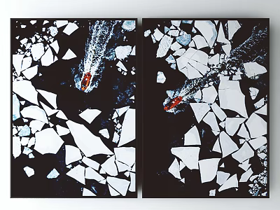 Abstract Black And White Wall Art With Red Boat And Broken Shapes 3d model