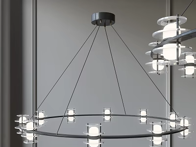 Modern Circular Chandelier With LED Bulbs And Metal Frame For Home Interior 3d model