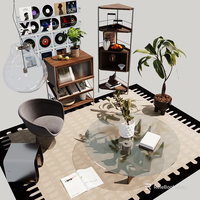 Modern Living Room Multi Tiered Shelf Unit With Decorative Plants Books And Ornaments 3d model 