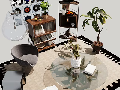 Modern Living Room Multi Tiered Shelf Unit With Decorative Plants Books And Ornaments 3d model