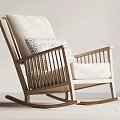 Natural Wooden Rocking Chair With Beige Cushion And Geometric Pattern Pillow