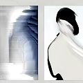Two Piece Modern Abstract Wall Art With Blue Gray Tones And Black White Figure Design