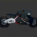 Futuristic Motorcycle With Sleek Blue And White Body And Digital 21 Design Elements