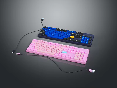 Stylish Wired Computer Keyboards With Blue And Pink Designs For Desktop Use 3d model