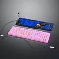 Stylish Wired Computer Keyboards With Blue And Pink Designs For Desktop Use