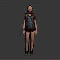 Child Wearing Brown Vest Blue T Shirt Ripped Jeans Boots With Backpack Against Grey Background