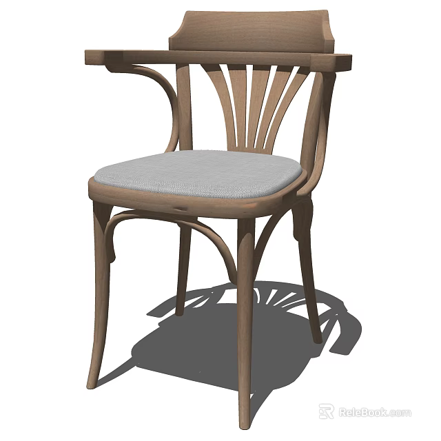 Elegant Accent Chair With Wooden Frame Curved Slat Back And Gray Padded Seat 3d model 