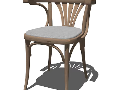 Elegant Accent Chair With Wooden Frame Curved Slat Back And Gray Padded Seat 3d model