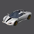 Silver Sports Car With Black Stripes Gold Wheels And Sleek Aerodynamic Design
