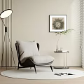 Modern Minimalist Leisure Chair Interior With Soft Cushion Floor Lamp Side Table And Wall Art