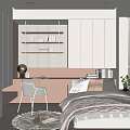 Minimalist Modern Tatami Bedroom With Desk Lamp Bookshelf Pink Pillows And Window Blinds