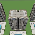 Modern High Rise Building Complex With Central Pool And Green Surroundings 3d model