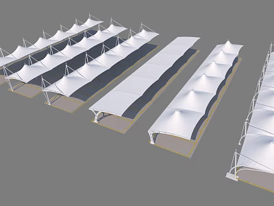 Multiple Modern White Outdoor Canopies Featuring Structured Design And Arrangement 3d model