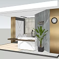 Modern Elegant Reception Area Interior With Marble Desk Green Plant And Wall Clock