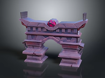 Fantasy Purple Stone Gate with Red Gemstone Top and Tower Like Sides 3d model