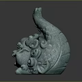 Green Mythical Beast Sculpture With Lion Like Figure And Fish Decoration On Top