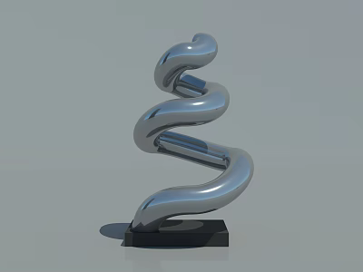 Silver Spiral Metallic Sculpture With Smooth Surface And Black Base 3d model