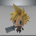 Cute Chibi Character With Blonde Spiky Hair Blue Eyes Holding Large Gray Object Gray Outfit