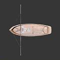 Detailed Wooden Boat With Mast Ropes Fishing Net Small Cabin And Blue Containers