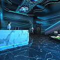 Modern Bar Interior With Neon Lights Marble Floor And Sleek Counter Design