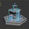 Multi Tiered Garden Fountain With Hexagonal Basin And Pink Water Lilies