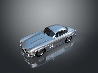 Silver Classic Sports Car With Sleek Body And Vintage Design Elements 3d model