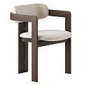 Sleek Minimalist Single Chair With Dark Brown Wooden Frame And Light Beige Padded Seat Armrests