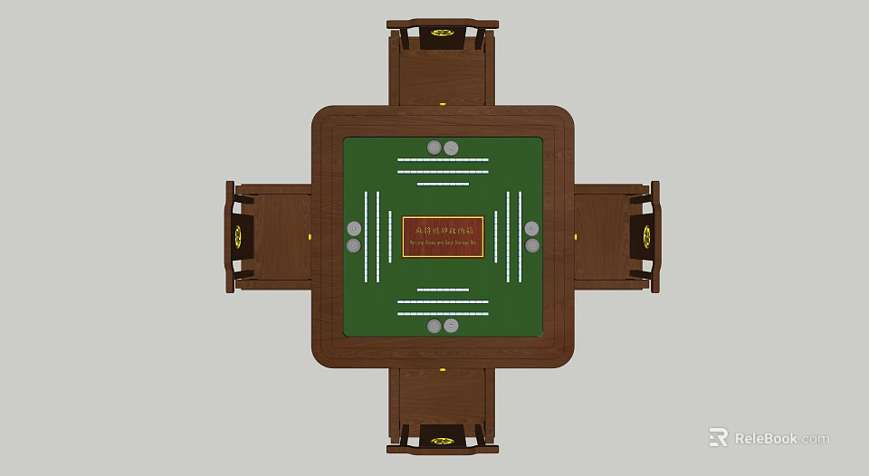 Sturdy Wooden Entertainment Table With Green Felt Surface Surrounding Chairs And Game Markings 3d model 