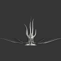 Symmetrical Green Plant With Radial Slender Leaves Central Stem And Glossy Texture On Dark Background