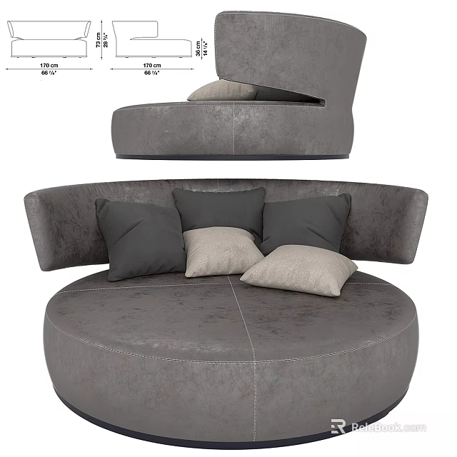 Cozy Modern Round Gray Fabric Two Seater Sofa With Decorative Pillows 3d model 