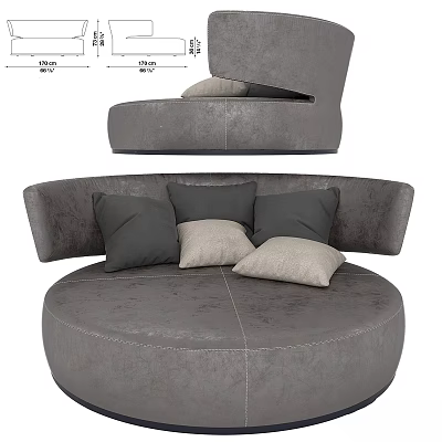 Cozy Modern Round Gray Fabric Two Seater Sofa With Decorative Pillows 3d model