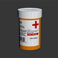Orange Medicine Bottle With White Cap Red Cross Label And 100 Tablets