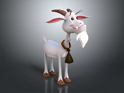 Cartoon White Goat Character With Brown Horns Collar Bell And White Beard Standing 3d model