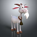 Cartoon White Goat Character With Brown Horns Collar Bell And White Beard Standing