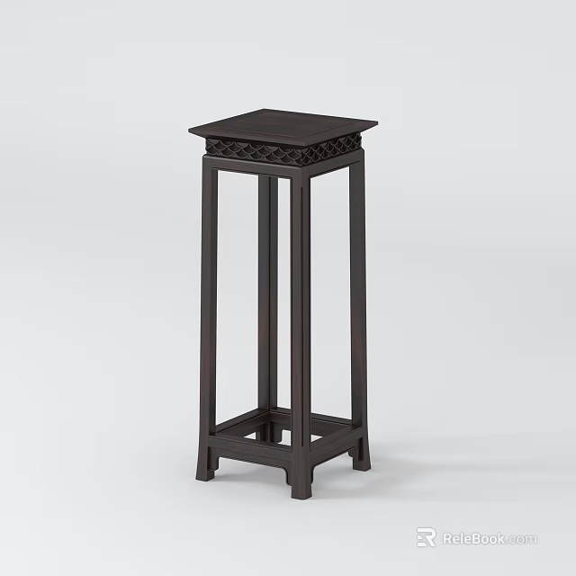 Dark Wooden Display Shelf with Carved Top and Tall Legs for Elegant 3d model 