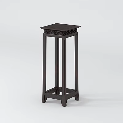 Dark Wooden Display Shelf with Carved Top and Tall Legs for Elegant 3d model