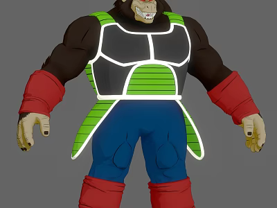 Muscular Gorilla Game Animation Character With Green Striped Armor Red Arm Sleeves And Blue Pants 3d model