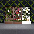 Charming Garden Decor with Black Wall Green Vines Lattice Trellis Hanging Baskets and Colorful Flowers
