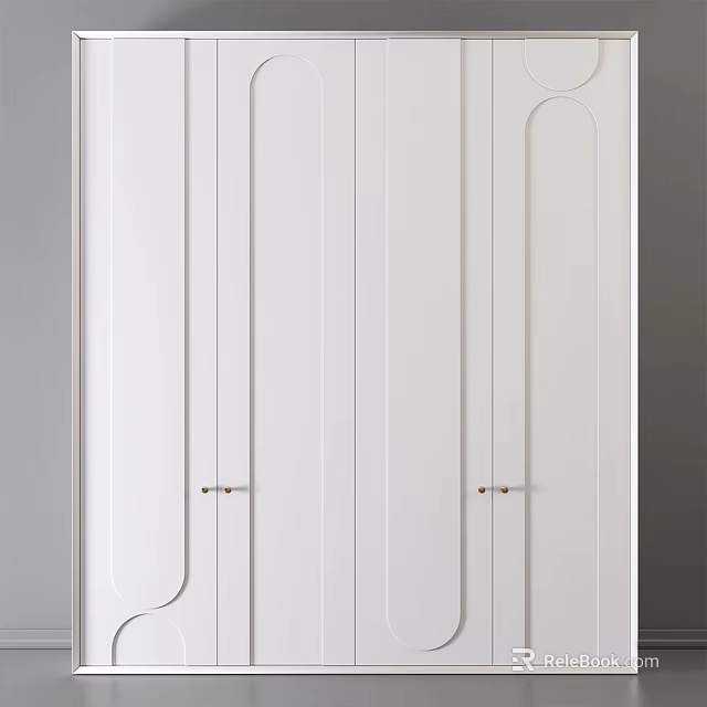 Modern White Wardrobe With Sleek Panel Doors And Metal Handles Design 3d model 