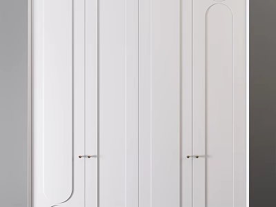 Modern White Wardrobe With Sleek Panel Doors And Metal Handles Design 3d model