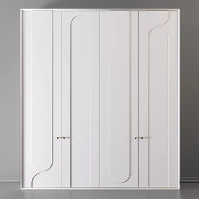 Modern White Wardrobe With Sleek Panel Doors And Metal Handles Design 3d model