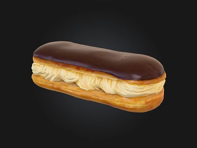 Fresh Homemade Eclair With Flaky Pastry Shell Chocolate Glaze And Cream Filling 3d model