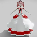 Woman in Red and White Dress with Pink Hair Accessories and Fluffy Bow Decorated Skirt