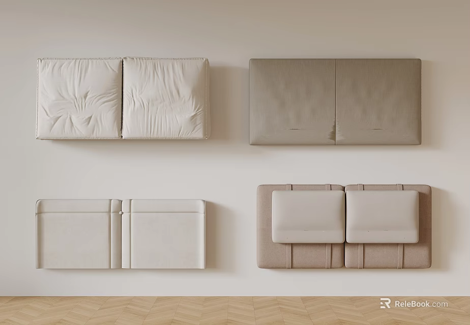 Modern Upholstered Headboard Designs in Soft Tones and Various Textures for Bedrooms 3d model 