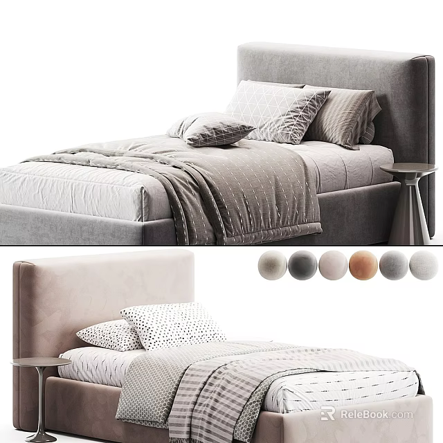 Modern Kids Bed With Upholstered Headboard Cozy Bedding And Multiple Colors 3d model 